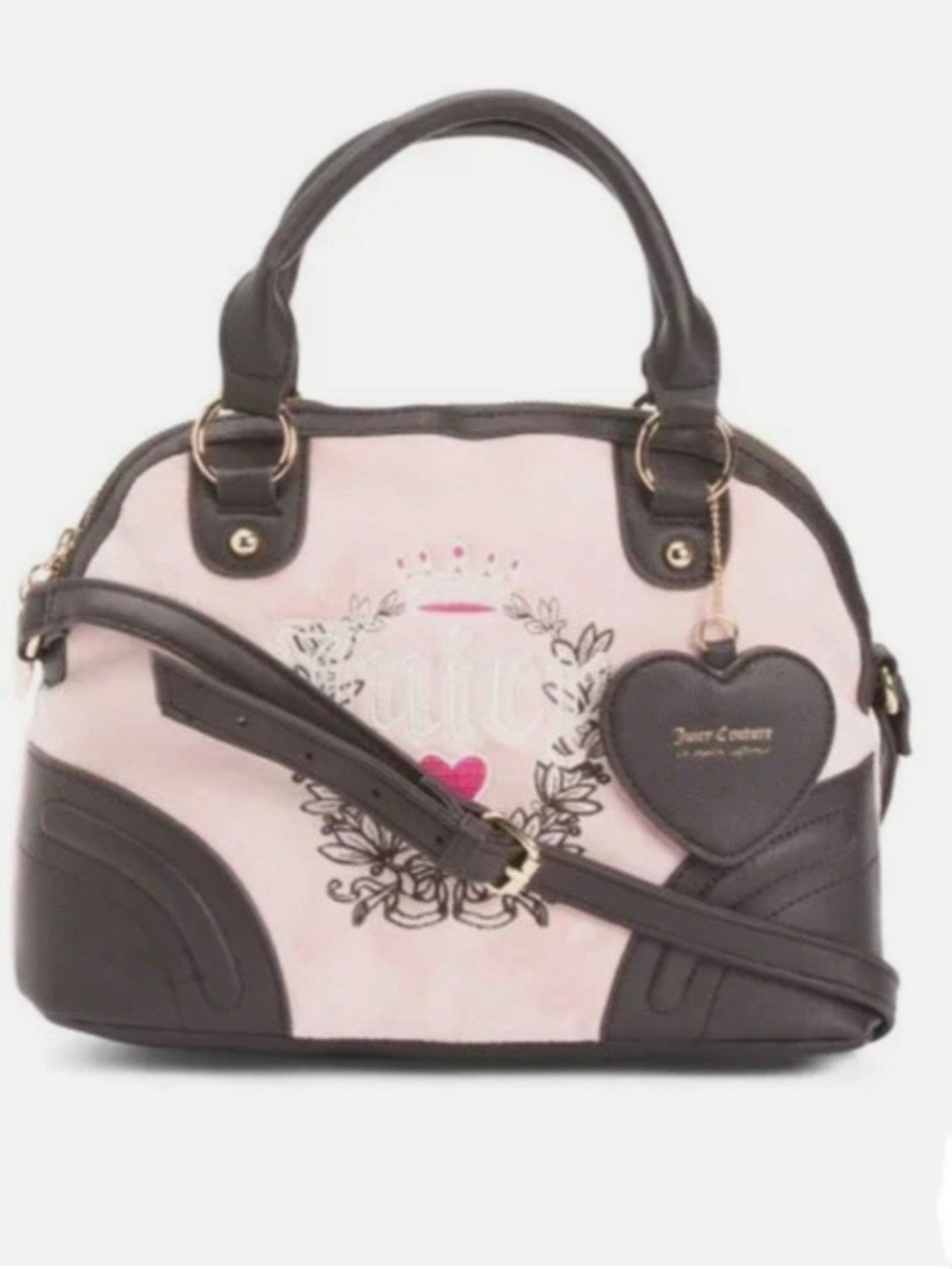 Juicy Couture Pink and Brown Dome Satchel with Heart Charm